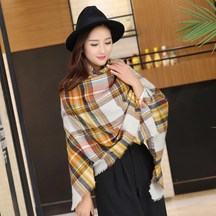 

2019 Plaid Scarf Winter Pashmina Beige Women Soft Warm Blanket Oversized Wrap Shawl Hijab Acrylic Female Cashmere FoulardUnisex