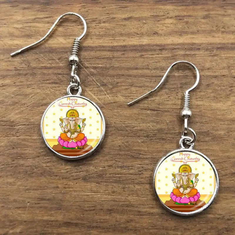 Серьги с подвеской God Ganesh Ganesha Бог удачи индийские серьги Слоник духовная