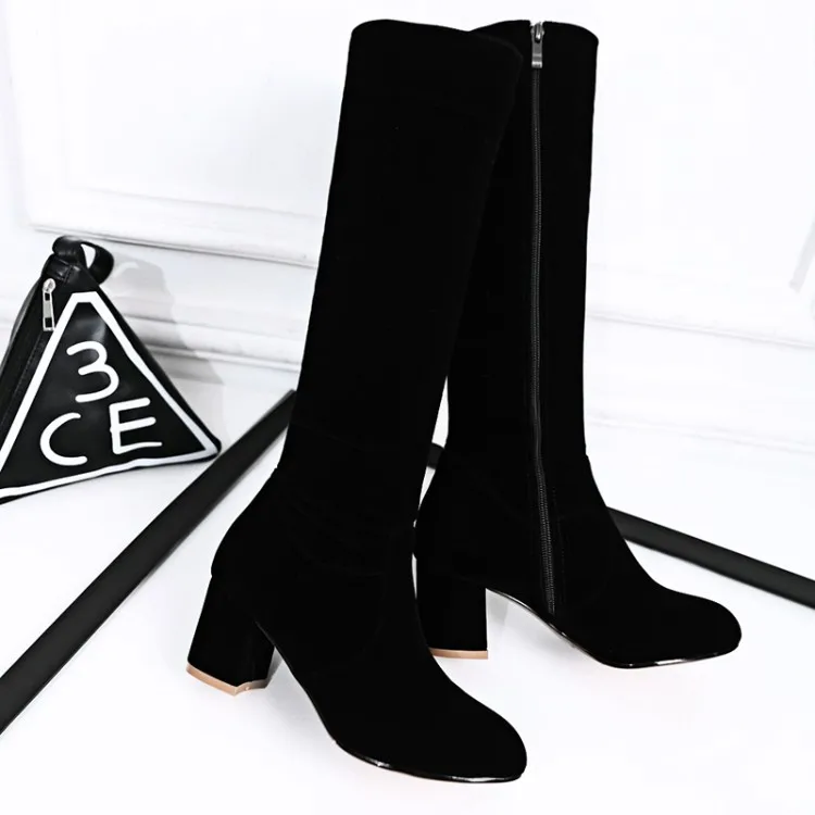 

Big Size 9 10 11 12 thigh high boots knee high boots over the knee boots women ladies bootS Side zipper suede square heel