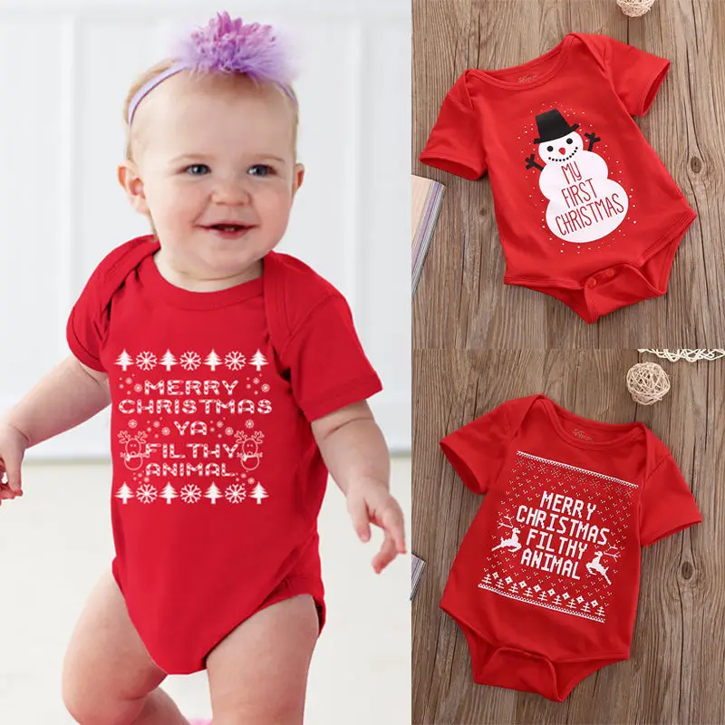 Xmas Rompers Baby Girl Boys Snowman My First Christmas Rompers Jumpsuit