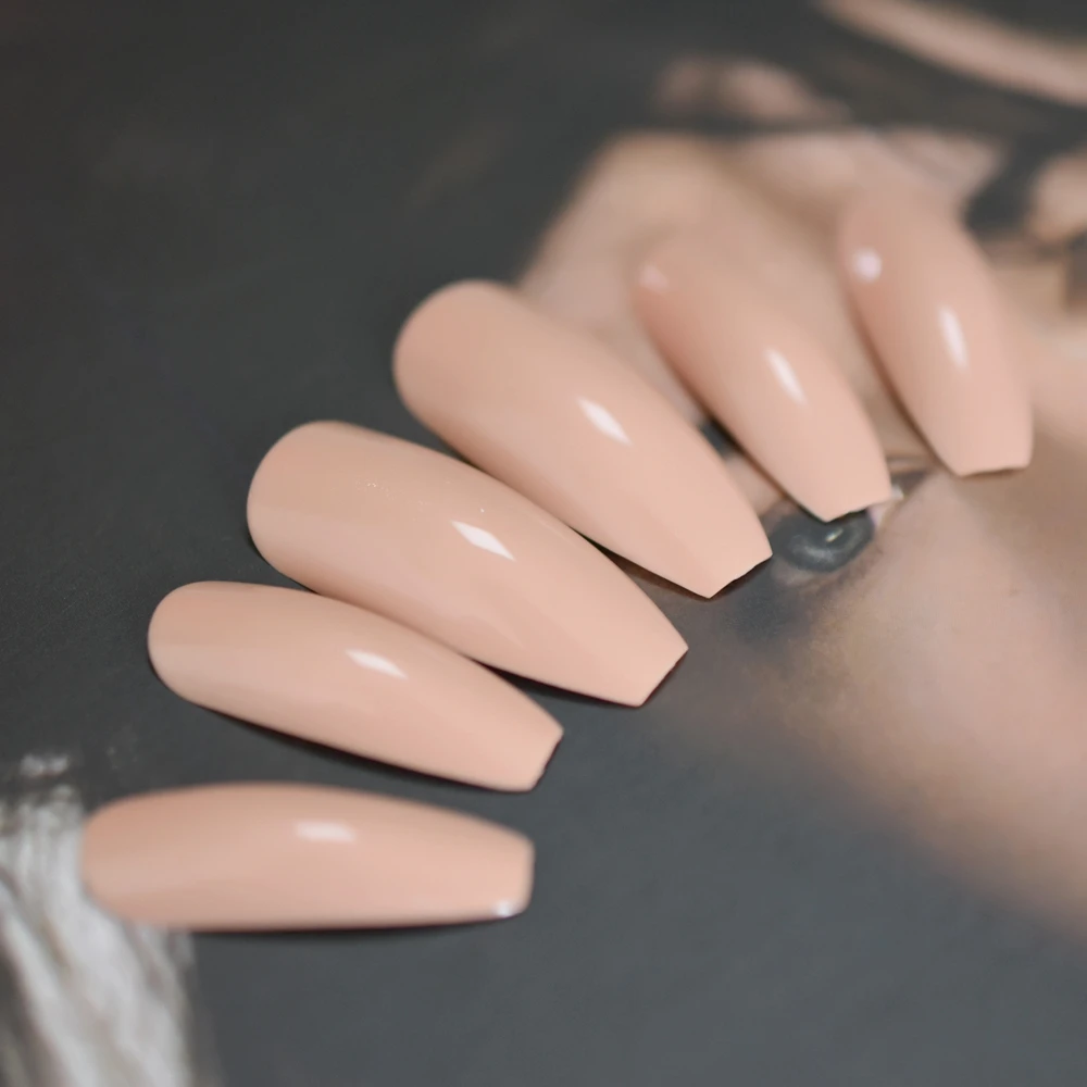 24pcs Ballerina Coffin Long Fake Nail Natural Nude Pink Shimmer Glitter Design Nail Art Tips Full Cover Press On False Nails False Nails Aliexpress