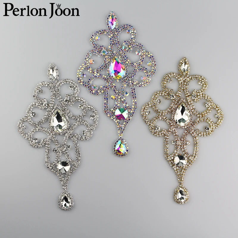 

3.82*7.64 inch AB color crystal applique Rhinestone Epaulet used in shoulder for the wedding dress Clothing Accessories YH Z002
