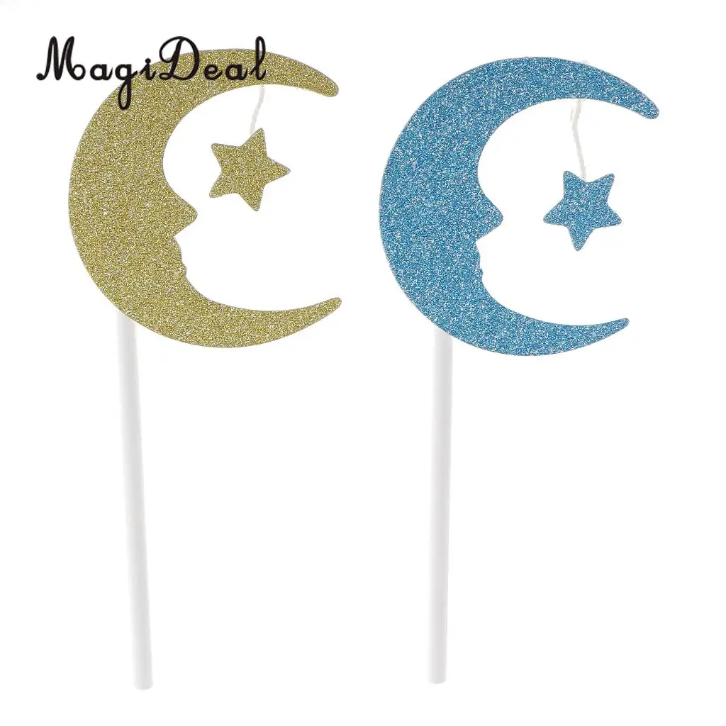 MagiDeal Sweet 30Pcs Glitter Moon Star Cake Topper Wedding Birthday Fruit Food Picks for Baby Shower Anniversary Supplies Mutil