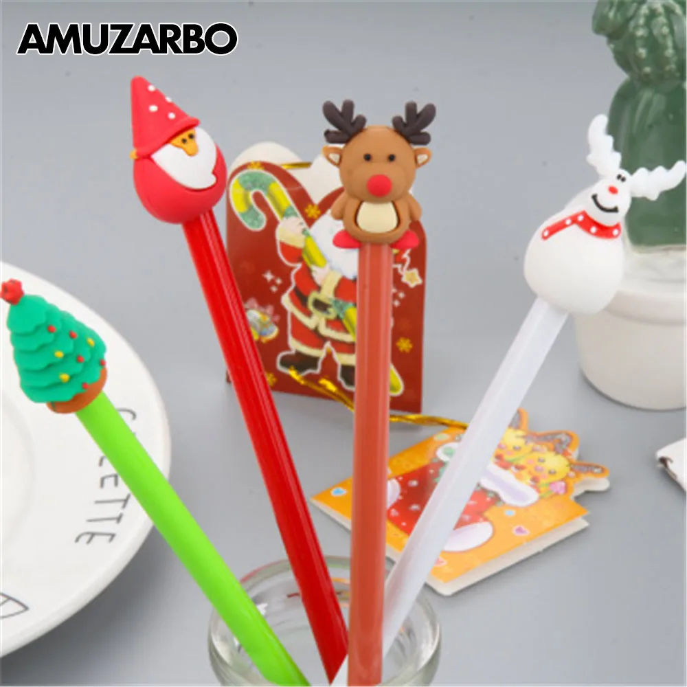 

1 Pcs Creative Christmas Tree Santa Claus Gel Pens Cute Snowman Reindeer black Ink neut Pen Stationery gift School Supplies