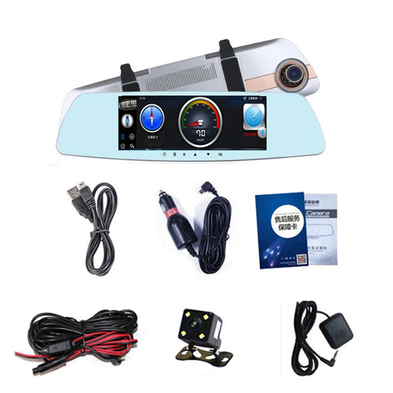 TOSPRA 7 дюймов Автомобильный видеорегистратор с сенсорным экраном Full HD 1080P видео рекордер измерение скорости видеорегистратор Двойной Лен камера в зеркале заднего вида