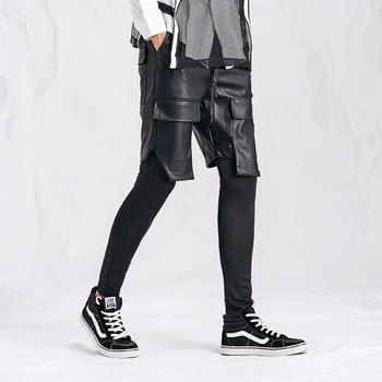 

Summer New Korean version of Handsome Leather Pants Boyfriend Leisure Two Pieces Leather Pants with Leggings