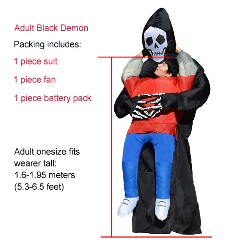 JYZCOS надувной костюм Грим жнец ужас Косплей Пурим костюмы на Хэллоуин для женщин мужчин дети партии нарядное платье - Цвет: Adult Black Devil