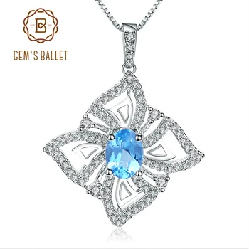 

GEM'S BALLET 1.57Ct Oval Natural Swiss Blue Topaz Gemstone Butterfly Pendant Necklace For Women 925 Sterling Silver Fine Jewelry