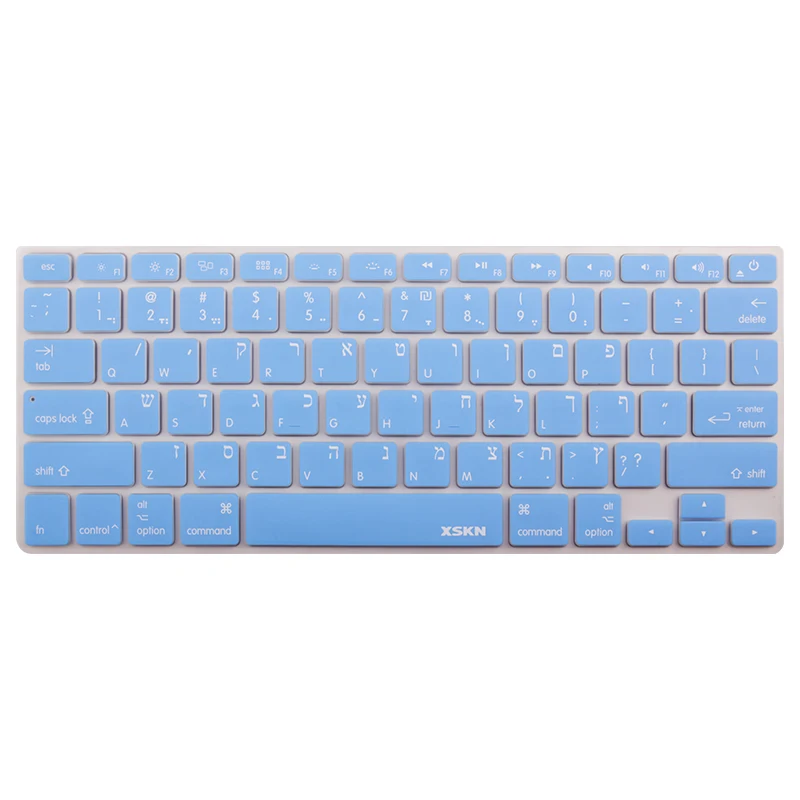 XSKN синяя Иврит/английская силиконовая клавиатура кожного покрытия для Apple Macbook Air Pro 13 15 и беспроводная клавиатура(не волшебная клавиатура