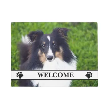 

Dog Photo Template With Paws And Welcome Text Doormat Home Decoration Entry Non-slip Door Mat Rubber Washable Floor Home Rug Car