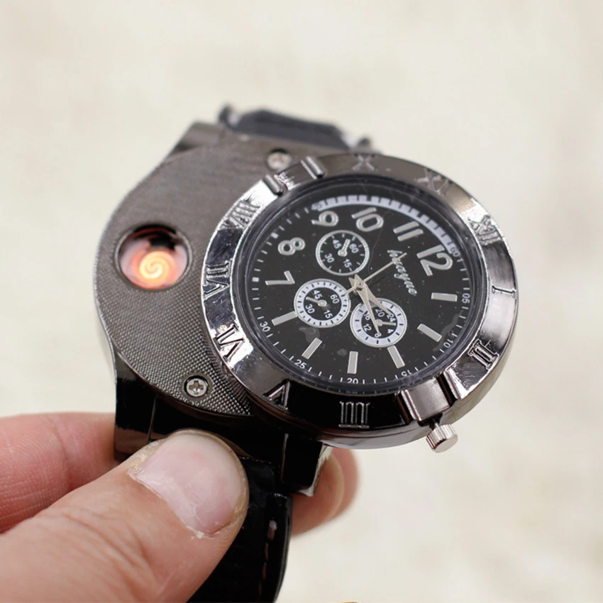

Electronic Ignition Lighter USB Watch Lighter with USB Cable Flameless Rechargeable Windproof Cigarette Lighter Survival Tool