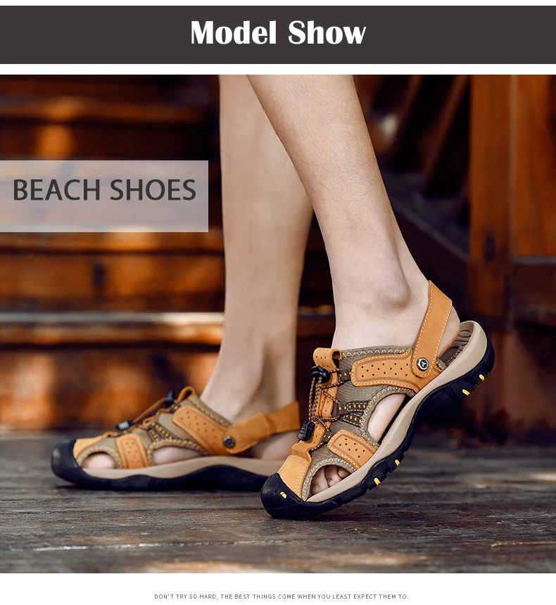 Классические сандалии из натуральной кожи; Мужская Летняя обувь; легкие удобные мужские пляжные сандалии; кожаная мужская обувь на застежке-липучке; большие размеры