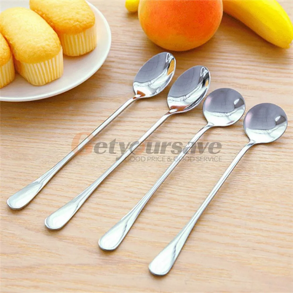 

Two Types For Choose 1pc Long Handle Spoons Stainless Steel Tea Coffee Dessert Ice Cream Soup Kitchen Spoon New