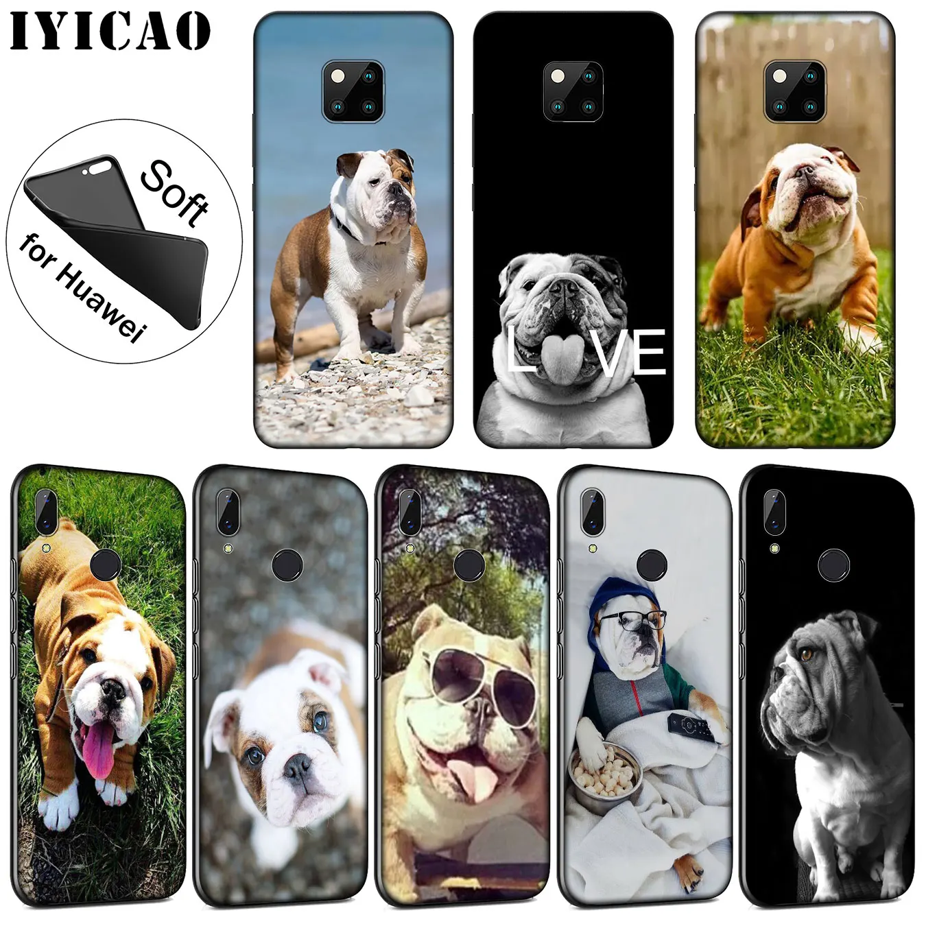 IYICAO Cute dog english bulldog Soft Silicone Phone Case for Huawei Mate 30 20 10 Pro Nova 5I 5T 5 4 4E 3i 3 2i Lite Smart |