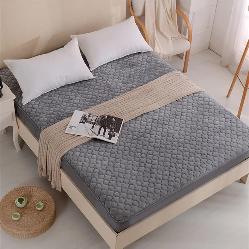 

Winter Mattress Soft Warm Crystal Velvet Solid Quality Pillowcase Bedding Fitted Sheet With Rubber Bed Cover CD-10