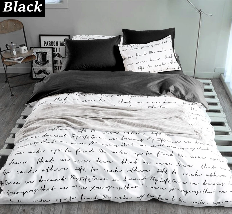 Настраиваемые комплекты постельного белья King size удобный пододеяльник домашний текстиль для спальни желтое письмо одеяло с принтом пододеяльник наборы - Цвет: Black
