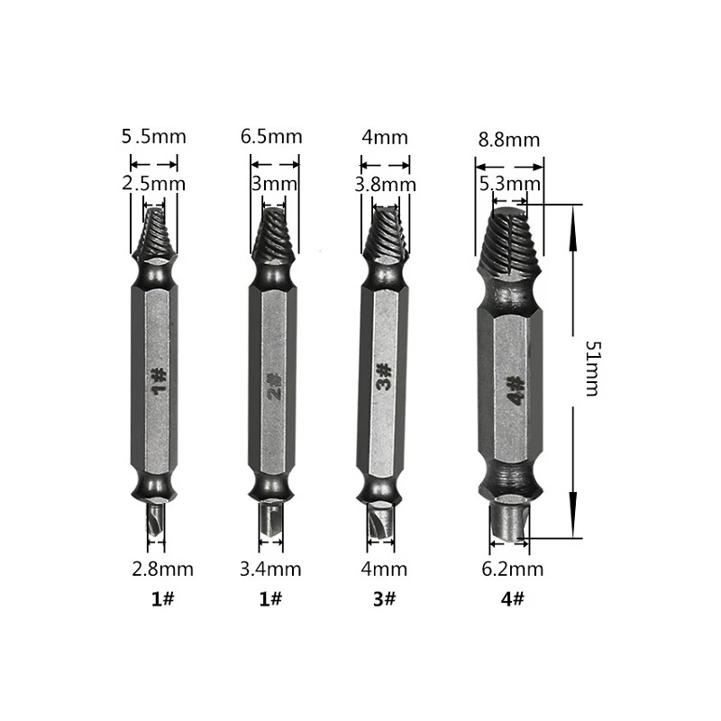 4Pcs/lot Drill Bit Damaged Screw Extractor Drill Bits Guide Set Broken Speed Out Easy Out Bolt Stud Stripped Screw Remover Tool