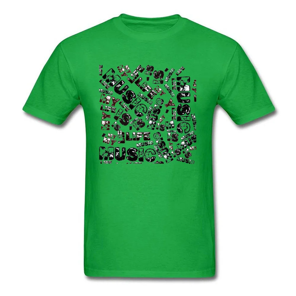 Music is my life 100% Cotton Fabric Tops T Shirt for Male Leisure T-shirts Family Family O Neck Sweatshirts Short Sleeve Music is my life green