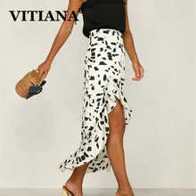 VITIANA, Женская Повседневная пляжная юбка, летняя,, женская, черная, в горошек, с оборками, Империя, сексуальная, для вечеринки, юбки для девушек, белая, уличная одежда, Falda