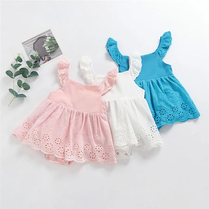 Summer new Toddler Kid Baby Girl Sleeveless Solid Flower Princess Romper Dress Clothing fashion cute design  (10)