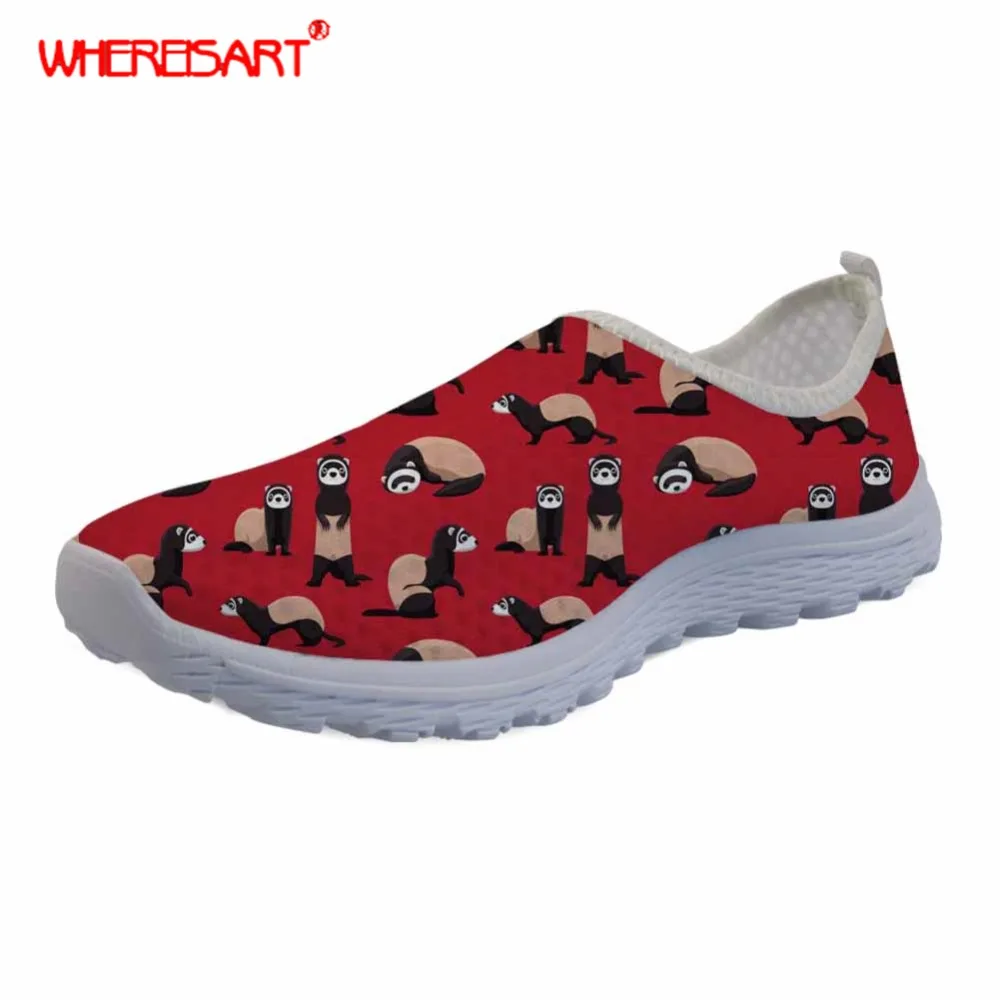 

WHEREISART Cute Cheeky Ferrets Woman Flats Shoes Fashion Summer Casual Sneakers Women's Loafers Mesh Dentista Zapatos Feminino