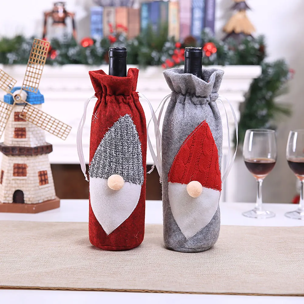 Рождество Санта Клаус одежда шляпа платье Рождество бутылки вина контейнеры с крышками для хранения украшения