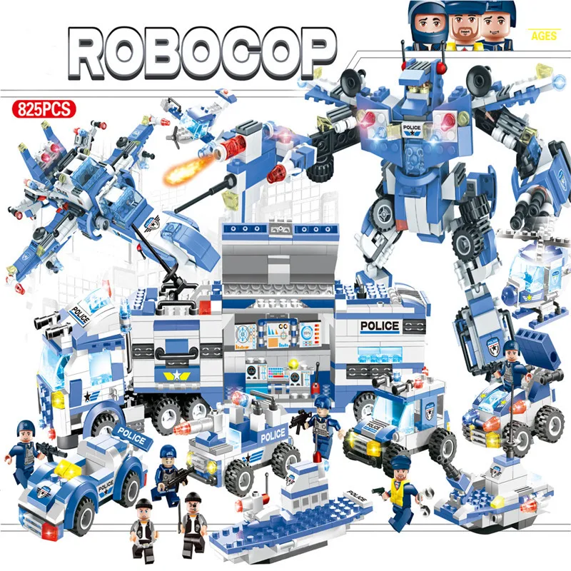 

8IN1 City Police SWAT ROBOCOP War Generals Robot Car Compatible Building Blocks Sets Bricks Toys for Children