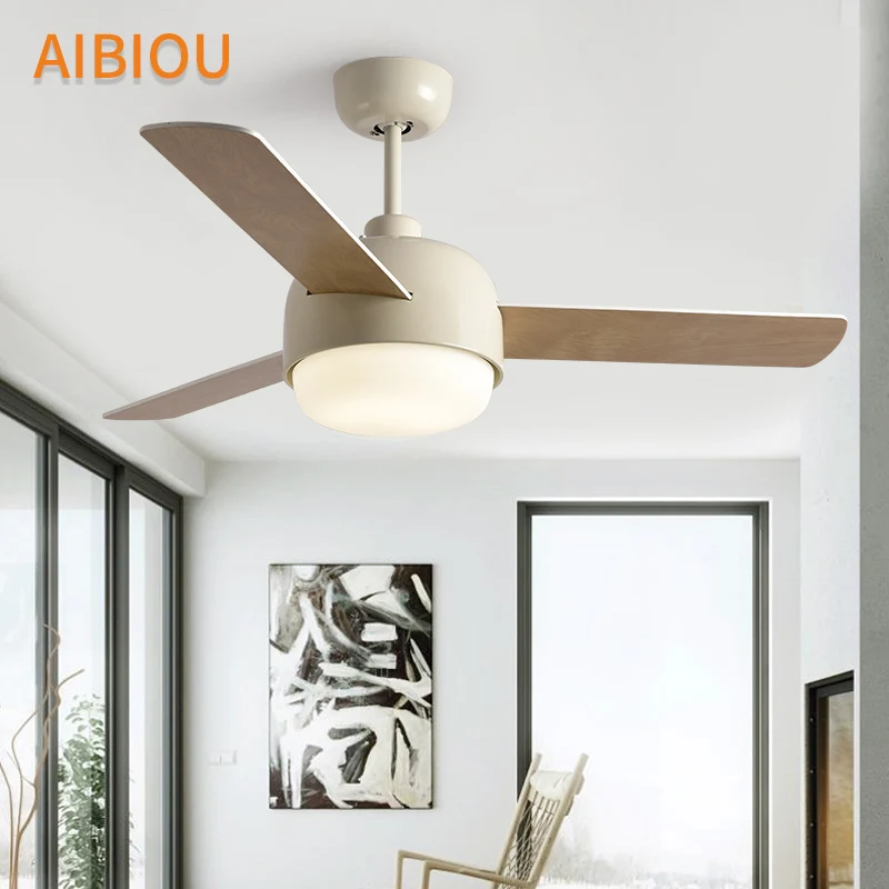 

AIBIOU Modern LED Ceiling Fan For Living Room White Cooling Ceiling Fans Light 220V Wooden Fan Lighting Fixtures