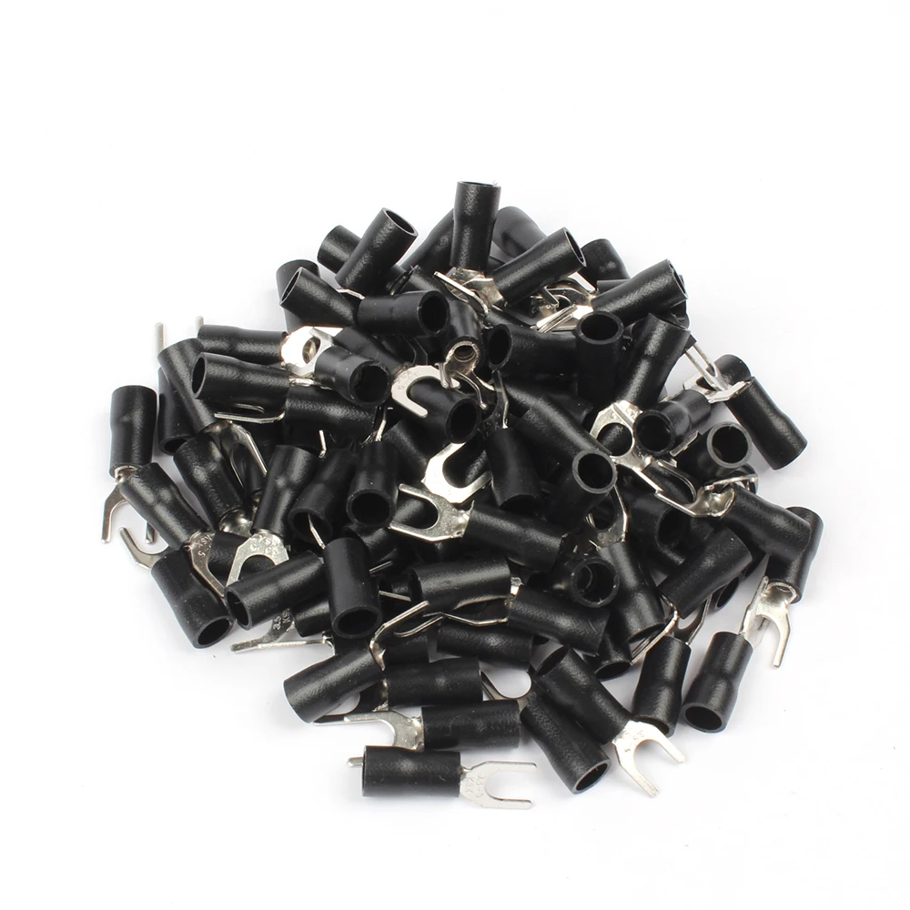

50PCS SV3.5-5 Black Furcate Terminal Cable Wire Connector Insulated Spade Fork Wiring Crimp Terminal