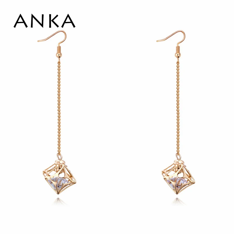 

ANKA new hollow square shaped metal frame long earrings luxury cubic zircon drop earings fashion jewelry gift for women 25966