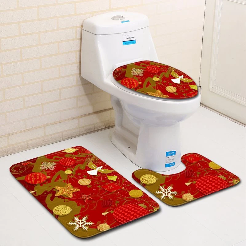 3 шт. фланелевый с принтом полиэфирный Набор ковриков для ванной комнаты Быстросохнущий большой моющийся, противоскользящий мягкий коврик для ванной рождественские украшения для ванной комнаты