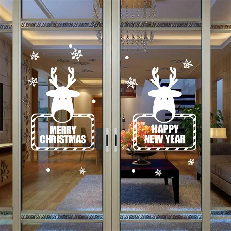 Christmas Decoration Christmas Elk Snowflake Showcase Glass Sticker