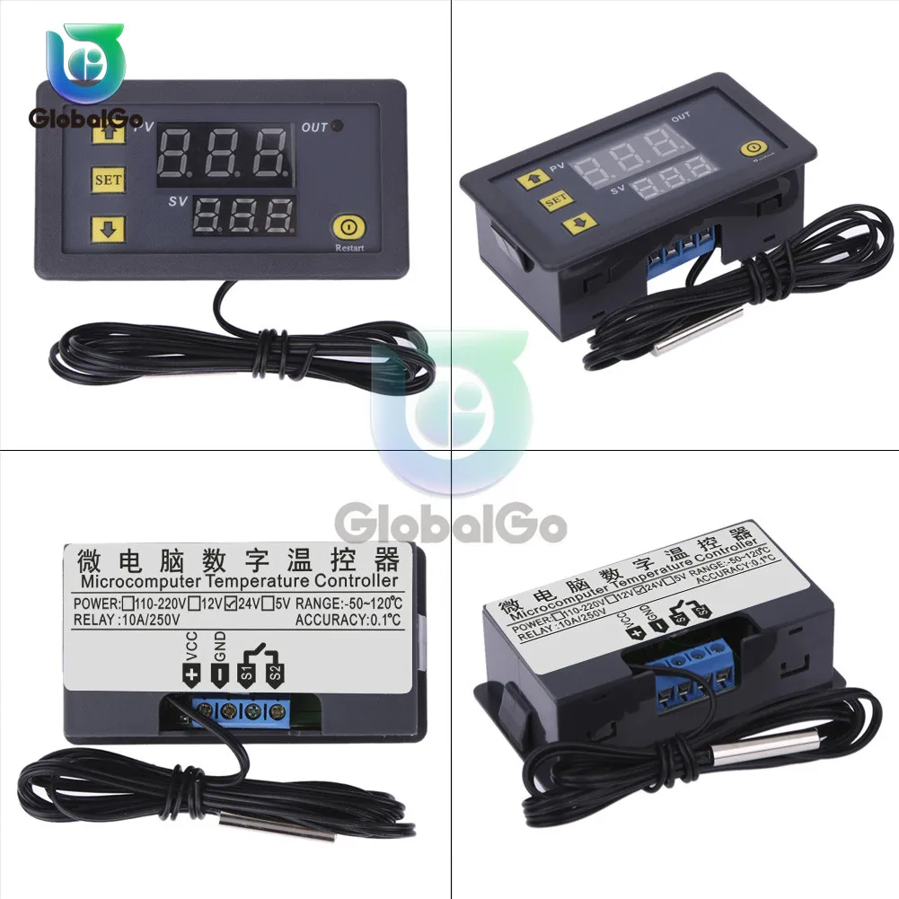 W3230 DC 12 V AC 110 220 20A светодиодный цифровой термостат для контроля температуры мини