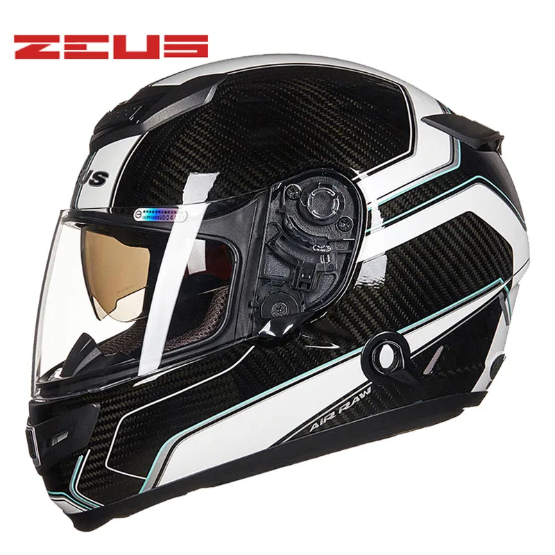 ZEUS Углеродные Полнолицевые мотоциклетные шлемы двойные линзы шлем профессиональные гоночные мотокроссные шлемы DOT approved casco - Цвет: 3