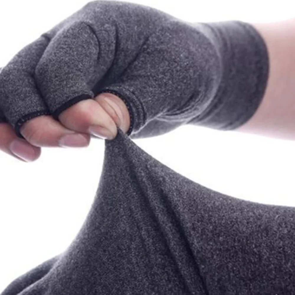1 пара хлопчатобумажных компрессионных перчаток с половинными пальцами серые женские и мужские эластичные перчатки для артрита боли в суставах перчатки для ухода