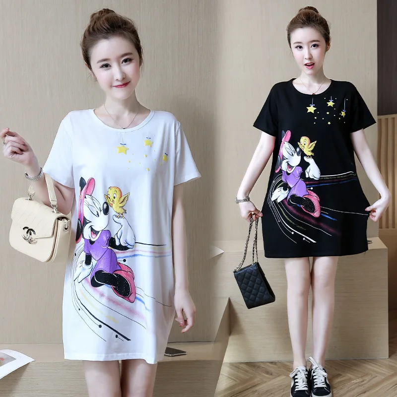 

Minnie Mouse Costumes Real shot 2018 Fashion Korea fat mm t-shirt skirt cartoon print large size female slim body wild shirt