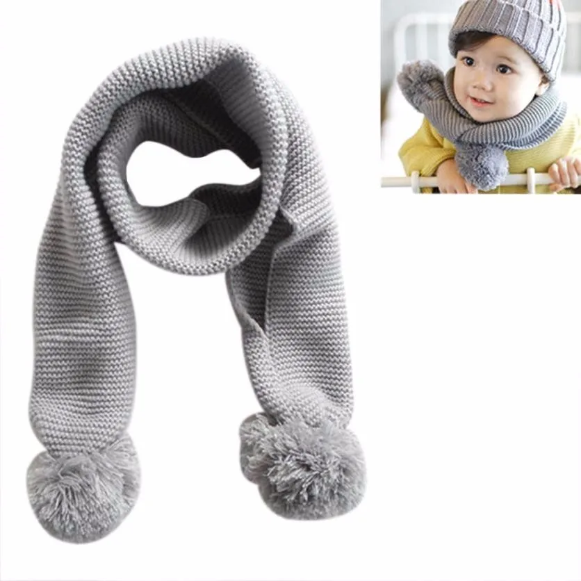 

MUQGEW Baby Kids Winter Solid Color Double Ball Warm Knitting Wool Scarf Baby Clothes Bavoir Bandana Q05