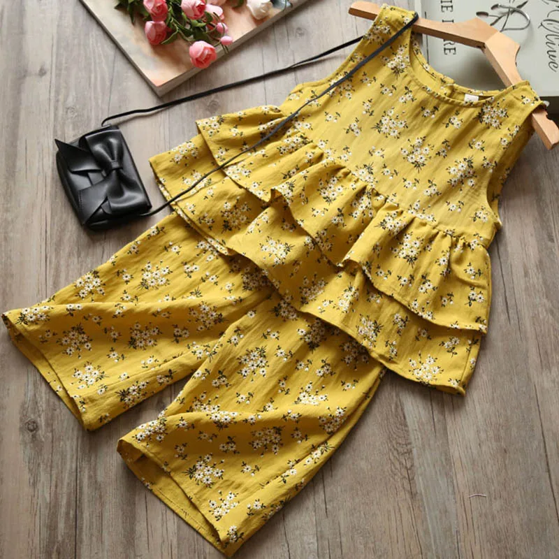 

Girls Clothes Floral Children's Set Baby Girl Summer Brand Clothing Kids Flower Vest Mini Dress + Pants Suit Girls Clothing Sets