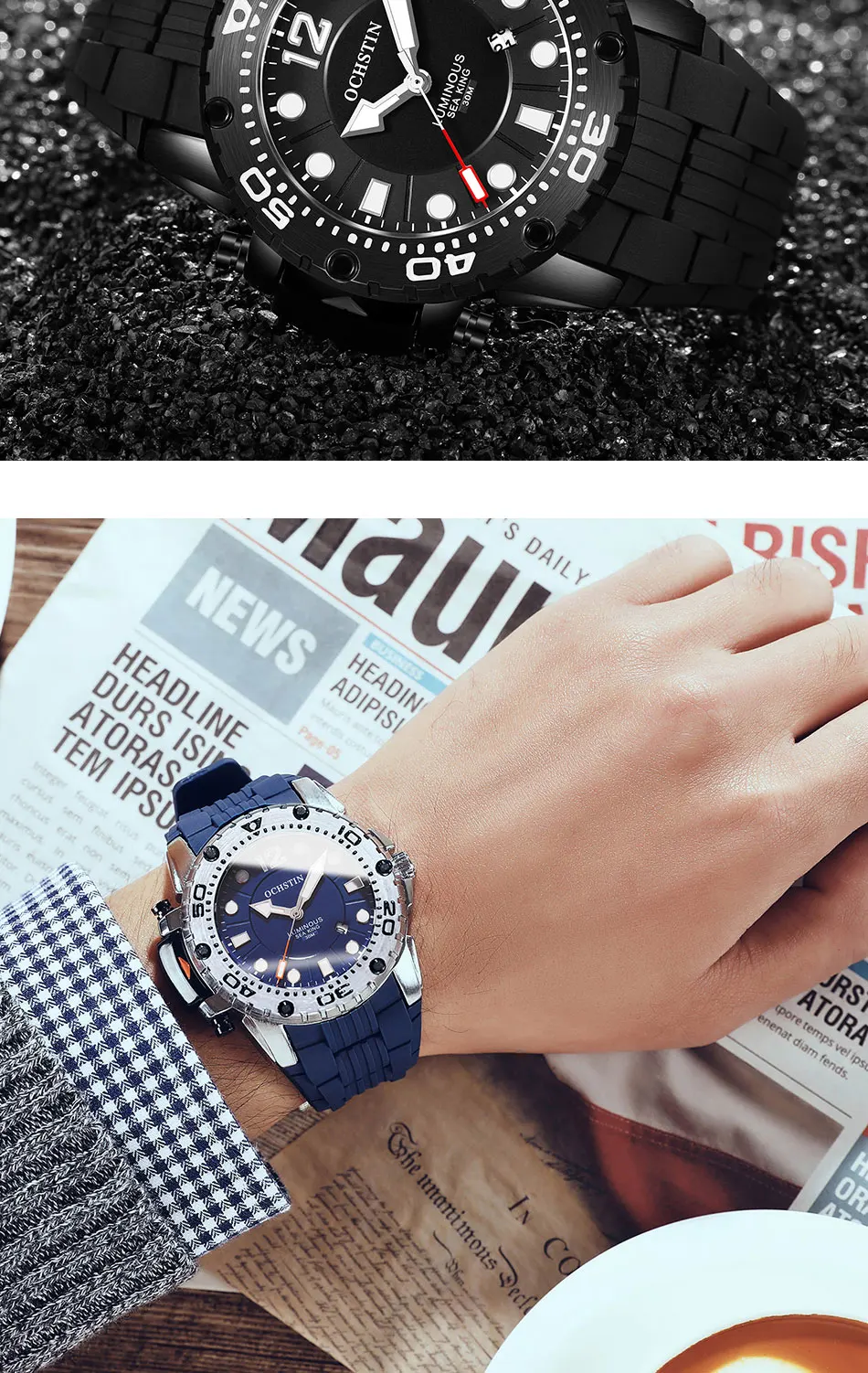 OCHSTIN брендовые светящиеся новые модные повседневные мужские часы, военные армейские спортивные часы с силиконовым ремешком, роскошные элегантные наручные кварцевые часы