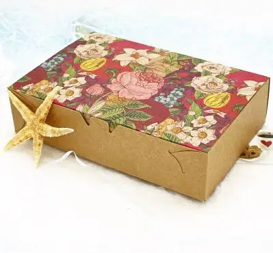 

20PCS Vintage Floral Printed Baking Food Kraft Paper Boxes Christmas Gift Boxes Macaron Boxes Packaging for Cookie Candy Carton