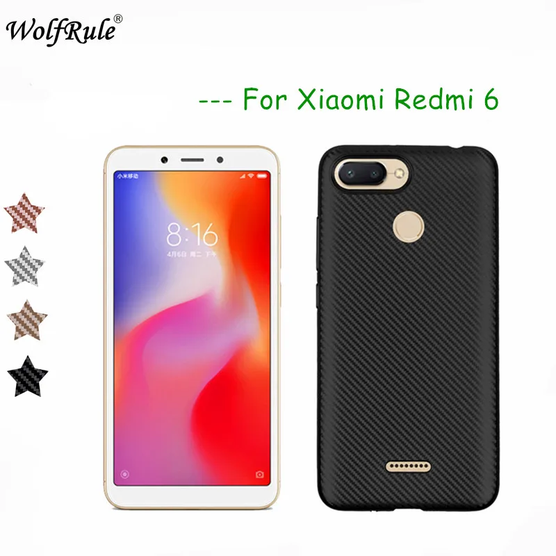 cheap WolfRule Xiaomi Redmi 6 Case Redmi 6 Cover Luxury Full Protection Carbon Fiber Soft TPU Case For Xiaomi Redmi 6 Phone Shells