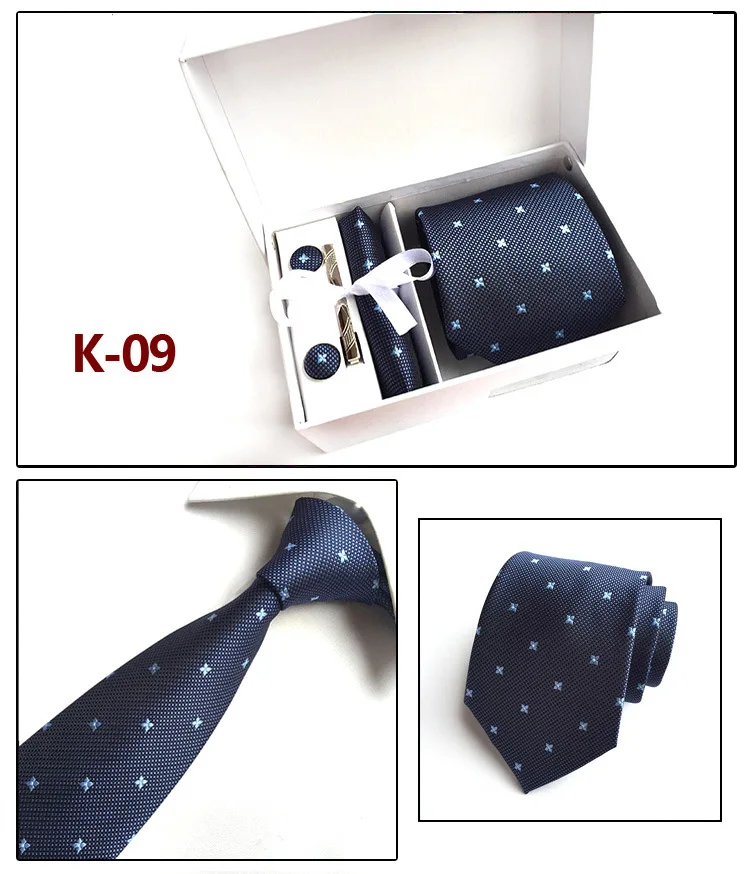 Мужской модный комплект галстуков, шелковые галстуки в горошек, галстуки для мужчин, галстук, платок, запонки, подарочная упаковка, Мужская одежда, аксессуары - Цвет: K09