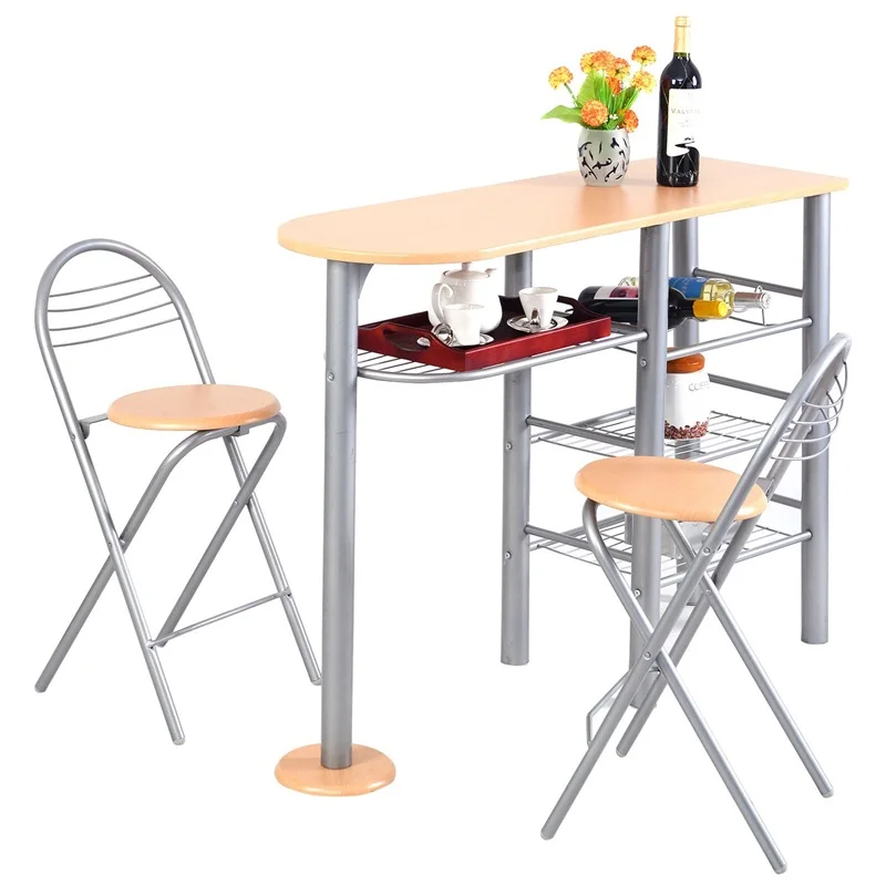 

Modern Kitchen 3 pcs Dining Table and Chairs Dining Room Furniture Set with Shelves High Quality HW51664