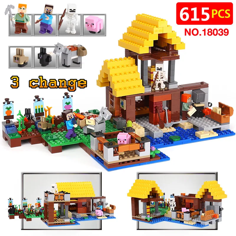 

Lepin 18039 Technic LegoINGlys Minecrafter Village 21144 The Farm Cottage Mini Action figure Educational Toys Funny DIY Gifts