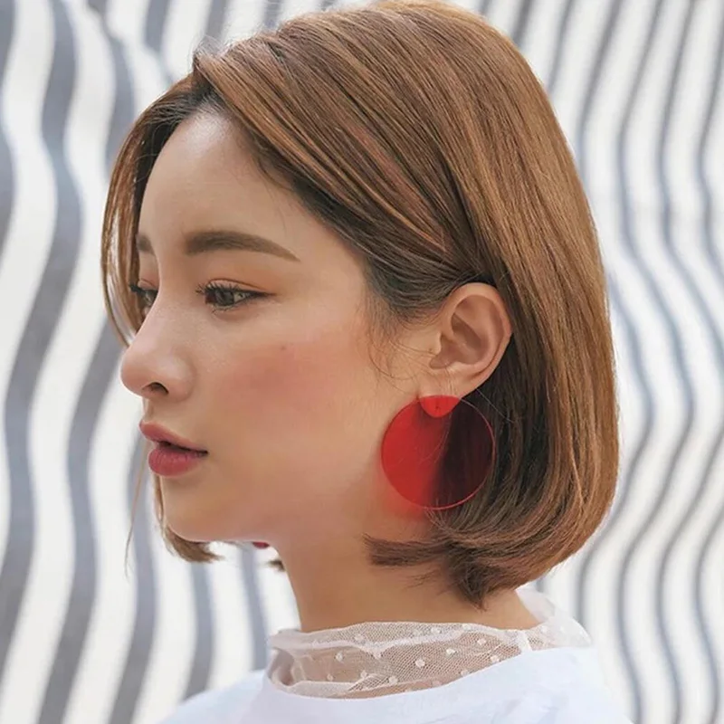 

Simple Big Round Circle Stud Earrings Red Geometric Pendientes Acrylic Earring For Women Jewelry Brincos boucle d'oreille femme