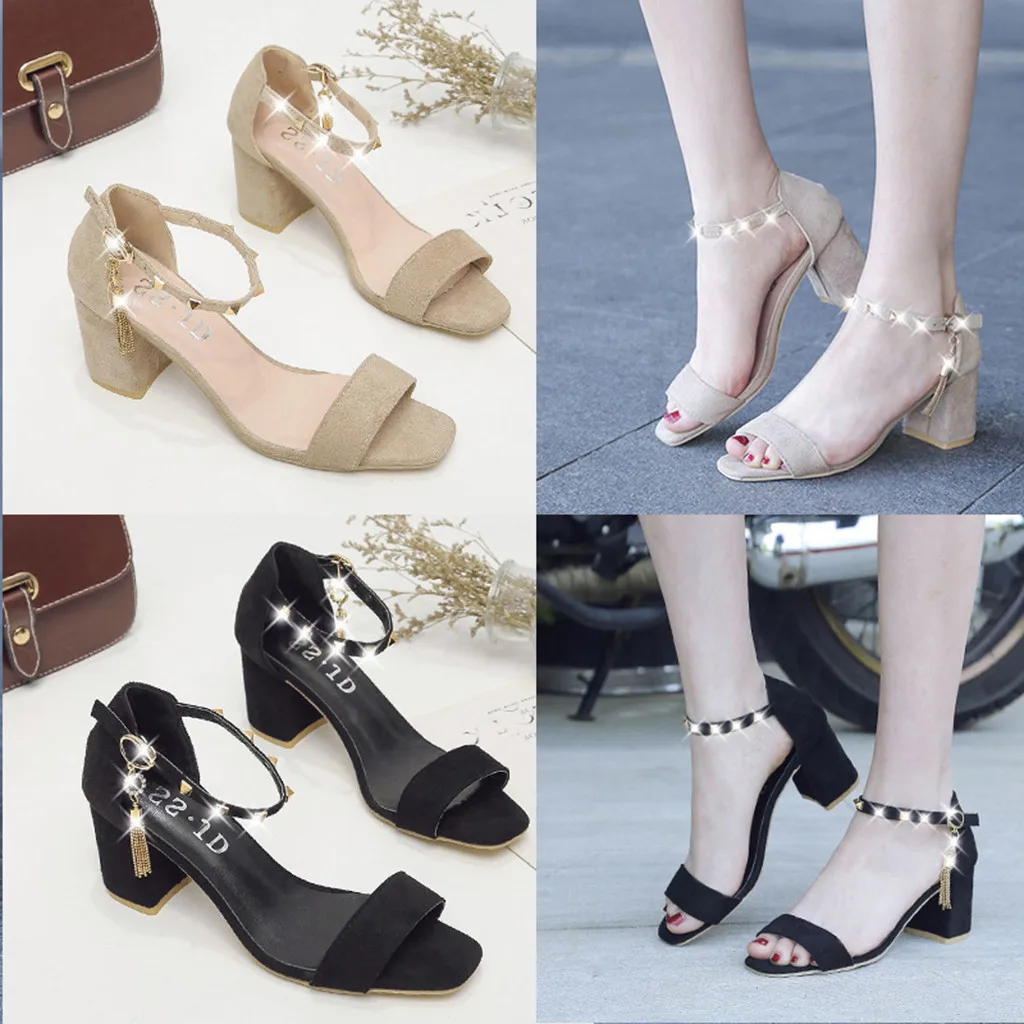 

Womens Ladies Buckle Crystal Rivet Casual High Heels Shoes Sandals #3