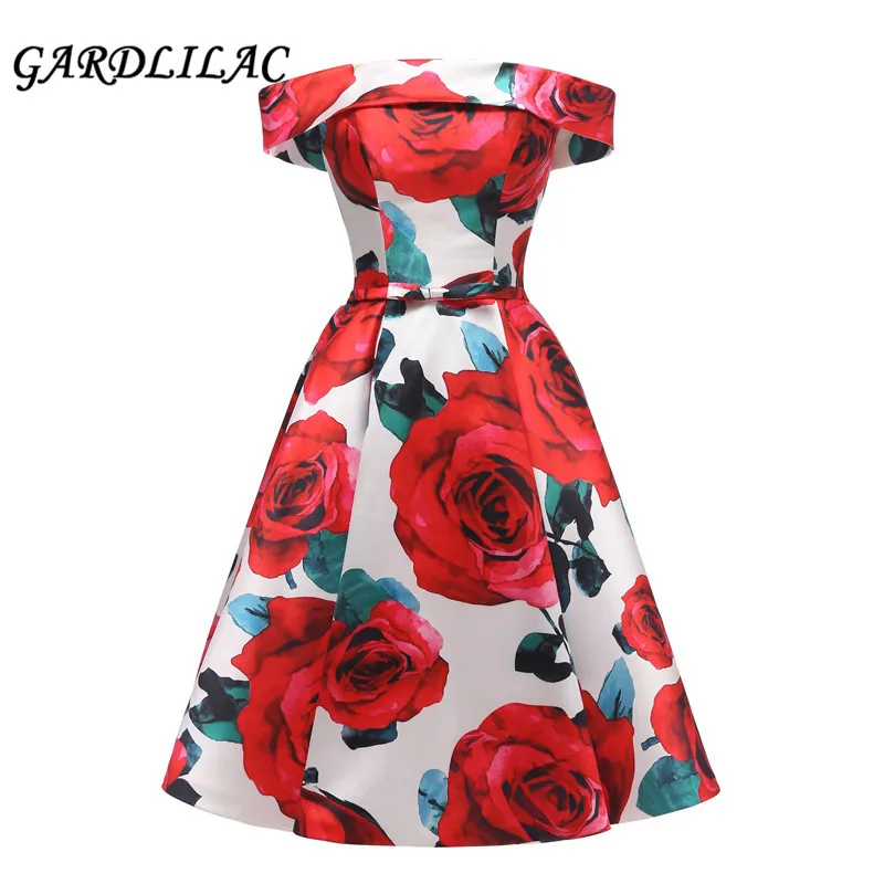 

Floral Quinceanera Dresses/Short Prom Fromal Dress White Red Flower off the shoulder Quinceanera Dress Satin 2019 for Women