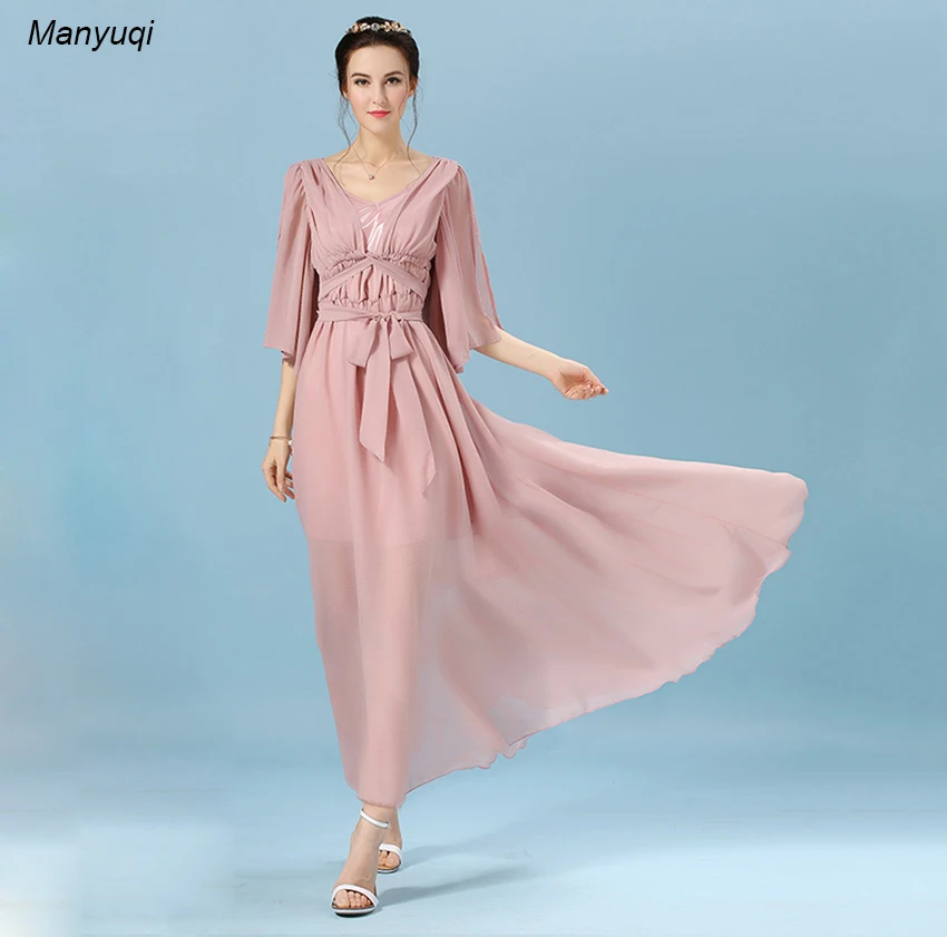 Women's chiffon nightgown solid princess sytle long nightdress for ...