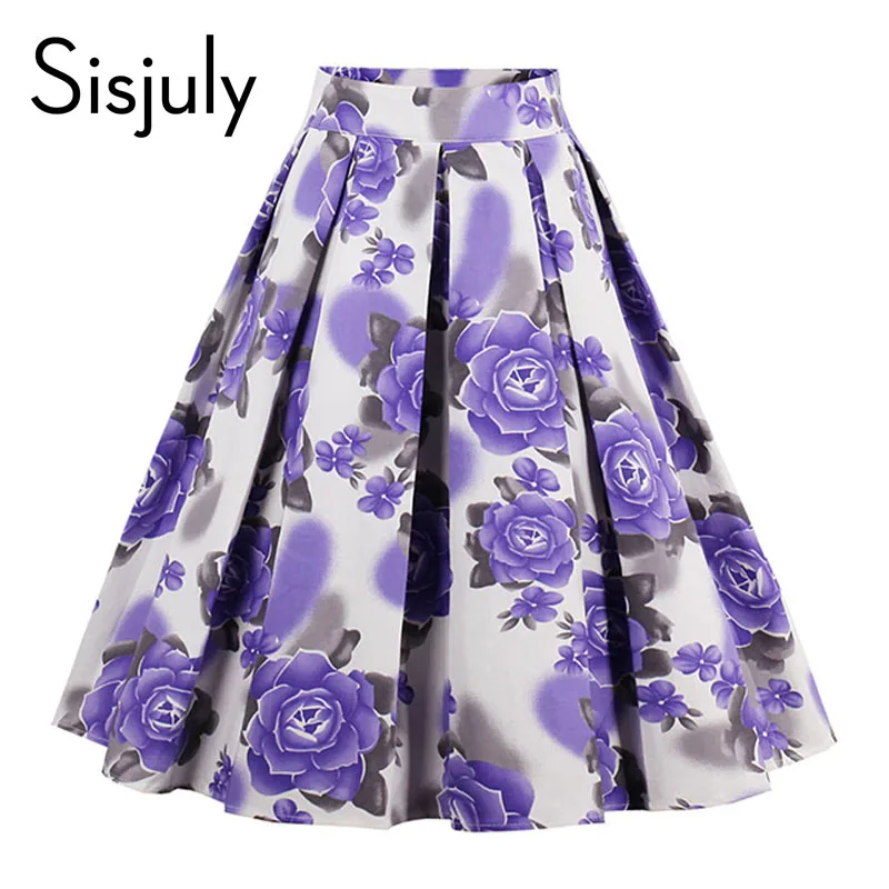 Sisjuly women casual skirt 1950s summer purple floral print retro
