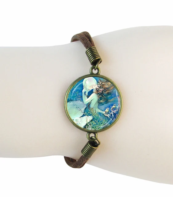 Fashion Jewelry Mermaid Bracelets Gl Cabochon Suede Leather Fashion Jewelry Mermaid Bracelets Gl Cabochon Suede Leather Bracelet Men Friendship Handmade Wonderful Gifts